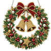 An LED-illuminated diamond painting wreath kit featuring a gold bell bow surrounded by green foliage, red berries, and white 
