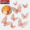 48 pieces of decorative 3D butterfly wall stickers in a natural orange-pink color