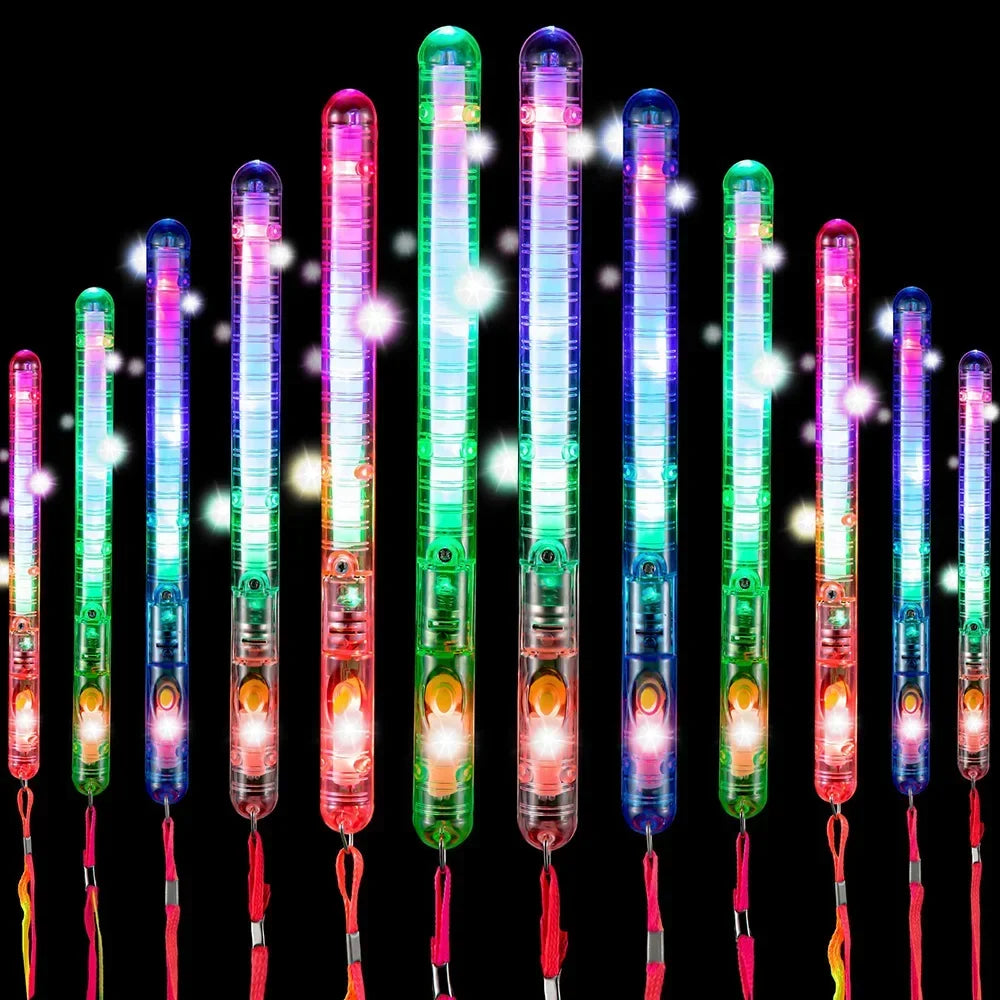 ترتيب عمودي لقضبان إضاءة LED متوهجة بألوان وأشكال مختلفة.