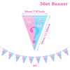 A triangular banner design featuring a girl and boy theme for a gender reveal party.