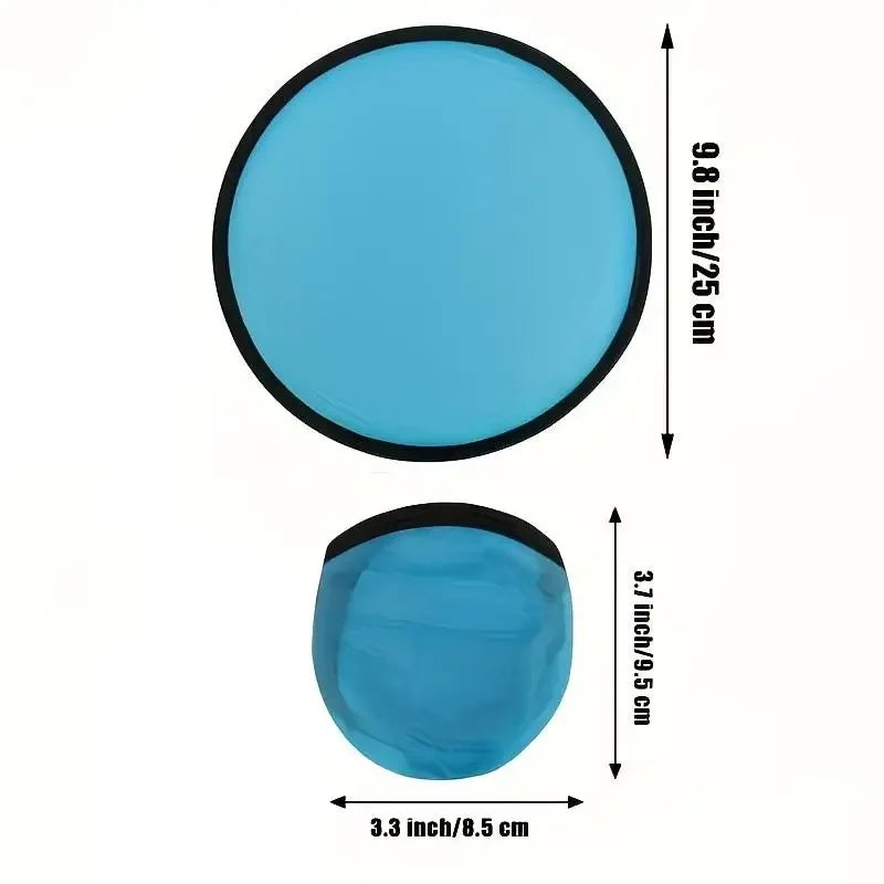 A set of foldable cooling fans and fun flying discs in light blue color.