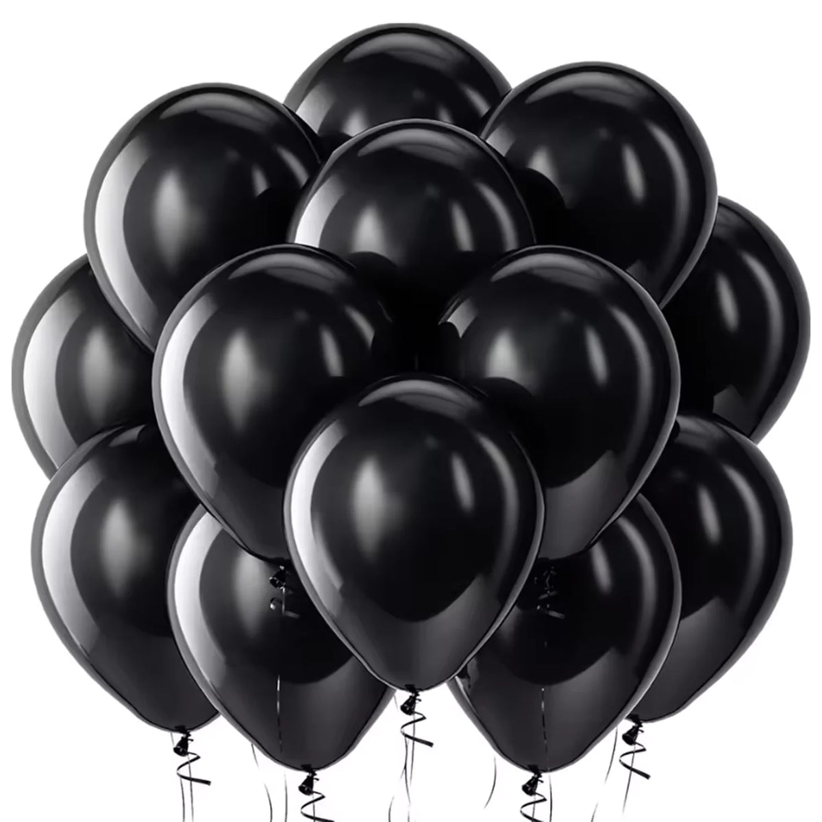 A pack of black latex balloons for a party, shown from above.