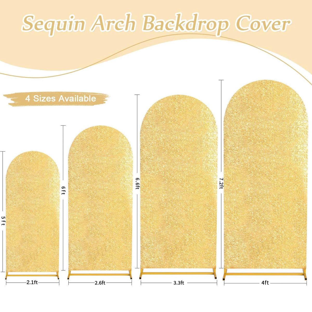 Golden sequin arch backdrop cover with four sizes available for weddings and parties