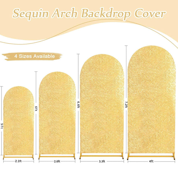 Golden sequin arch backdrop cover with four sizes available for weddings and parties