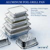 A stack of disposable aluminum foil grill pans with lids shown on a white background.