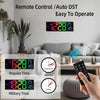 A large digital wall clock displays time, DST, and military time options with an accompanying remote control.