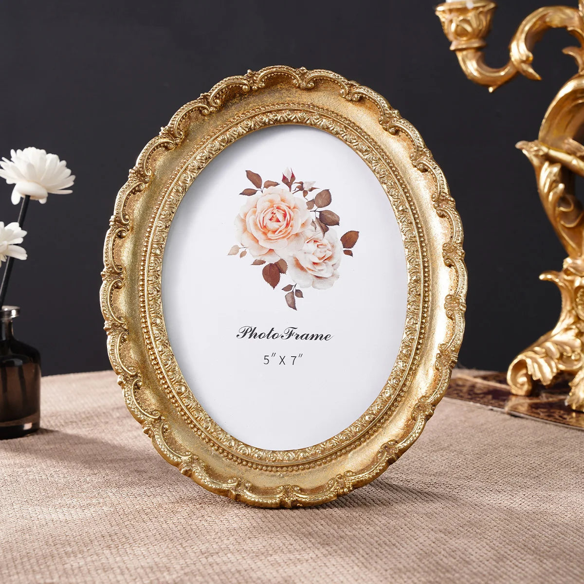Vintage Resin Photo Frame with Golden Ornamental Details