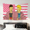 A flag featuring Beavis and Butt-Head characters in a cartoon style against a pink and white striped background