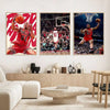 A set of three high-definition posters featuring Dennis Rodman playing basketball in red and gold uniforms.