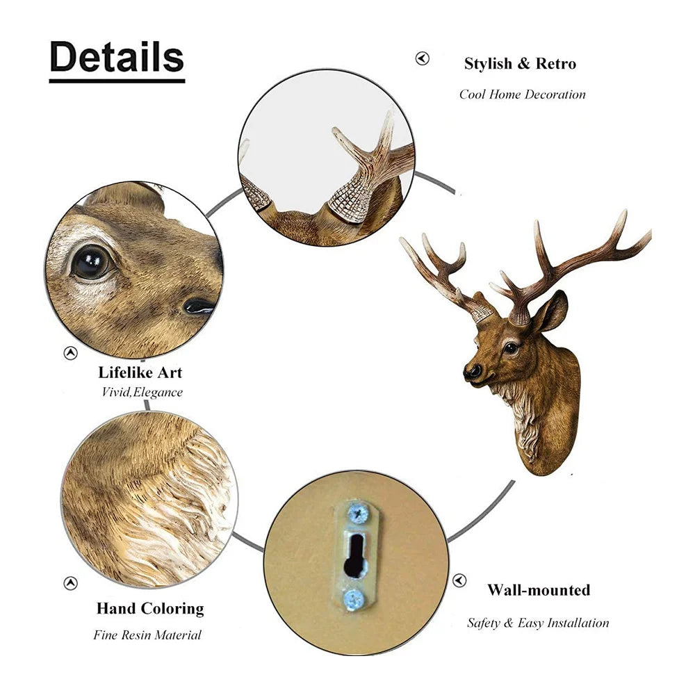 Rustic Faux Deer Head Wall Décor with Antlers