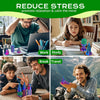 A collage showing people working, studying, taking a break, and traveling with colorful 3D printed spiral fidget toys.