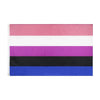 A horizontal Pride flag banner displaying six horizontal stripes of pink, white, purple, black, blue, and a final stripe.