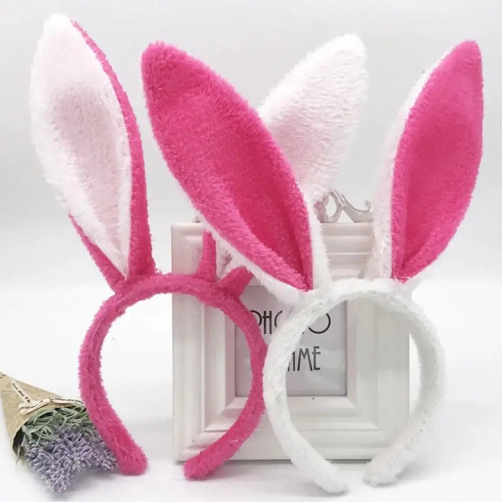 Pink and white bunny ear headbands displayed in a white frame.