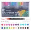 A set of 24 dual tip brush pens featuring various colors and sizes for art and design.