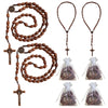 A set of wooden rosary necklaces and pendants featuring handcrafted beads and crosses.