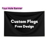 Black banner flag with white text reading Custom Flags Free Design