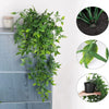 Artificial ivy garland with a pot shown in various close-up views and hanging on a cabinet.