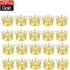 A set of 20 gold crown cake topper decorations.