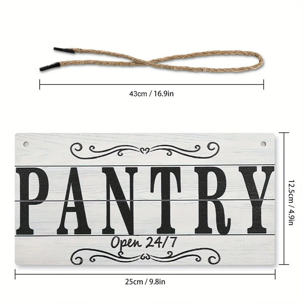 A rustic wooden sign with the word PANTRY carved into it, featuring decorative scrollwork and open 24/7 text.