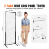 A two-pack of wire grid panel towers for storage display and collection, shown next to a woman.