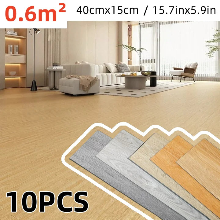 Self-Adhesive Wood Grain Floor Stickers (10-Pack)