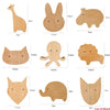 A collection of decorative wooden animal hooks including a giraffe, rabbit, cat, elephant, and fox.