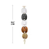 A bohemian macrame hat hanger featuring multiple natural fiber loops and a woven hat
