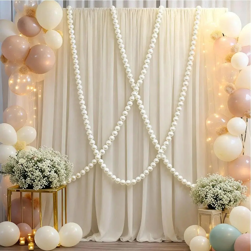 Elegant Pearl Bead Garland with Crystal Pendant for Wedding Backdrops