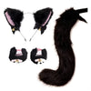 Black furry cat ear headband and tail costume set with pink accents
