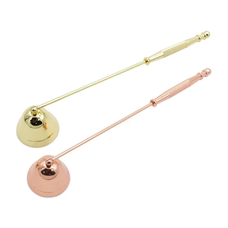 A pair of stainless steel candle extinguisher tools, showing a gold-toned and rose gold-toned tool.