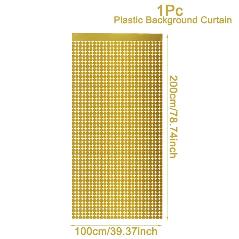 A rectangular gold sequin glitter fabric curtain measuring 200cm by 100cm.
