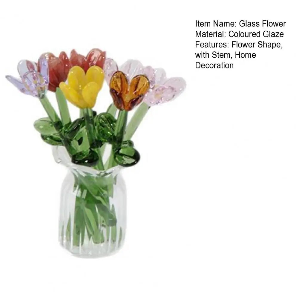 Hand-Blown Glass Flower Bouquet with Vase