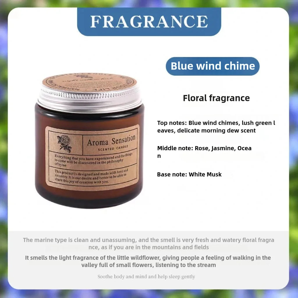 A jar of Blue wind chime floral fragrance with a cork lid and label