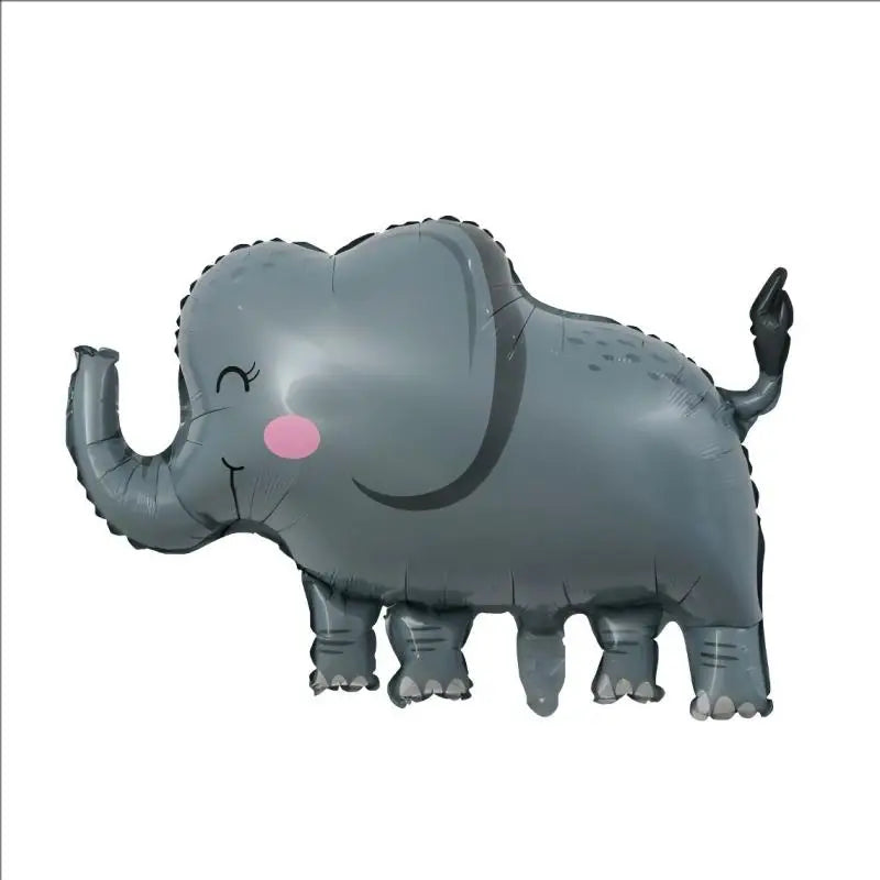 A gray elephant balloon decoration for a jungle safari birthday party.