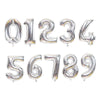 A set of rose gold and silver gradient foil balloons forming the numbers 0 through 9.