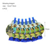 A set of six cardboard dragon-shaped decorations with blue balloons and animal figures for a birthday party.