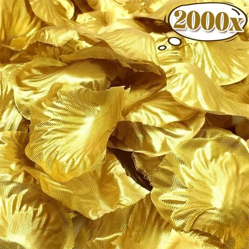 Close-up of golden silk rose petals used for weddings and events.