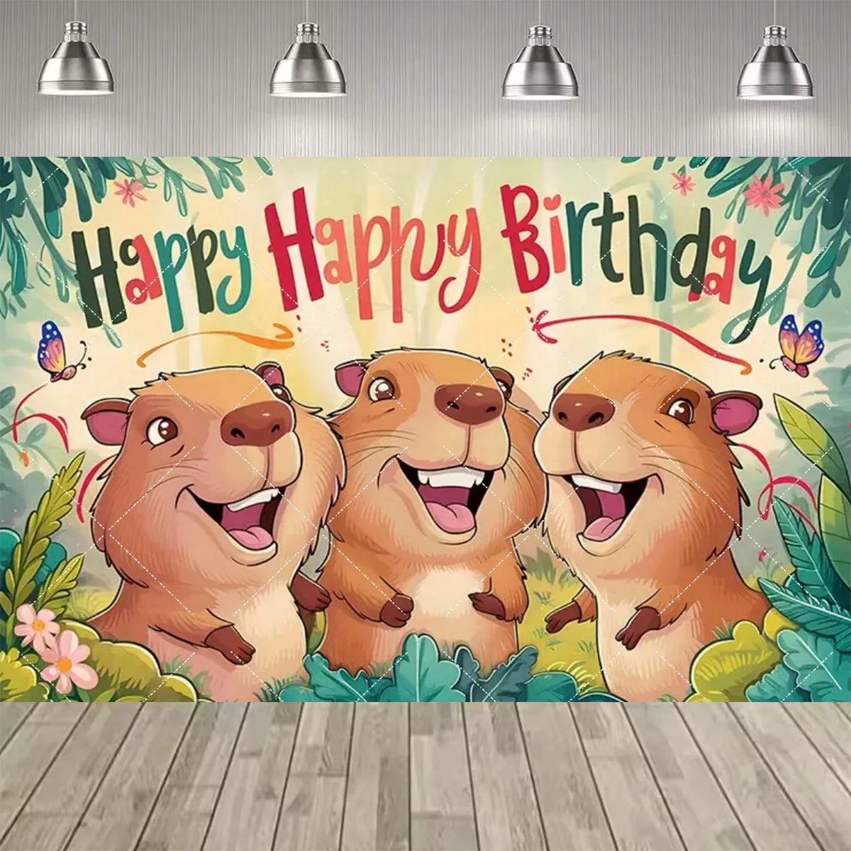 Cute Capybara Cartoon Birthday Party Backdrop