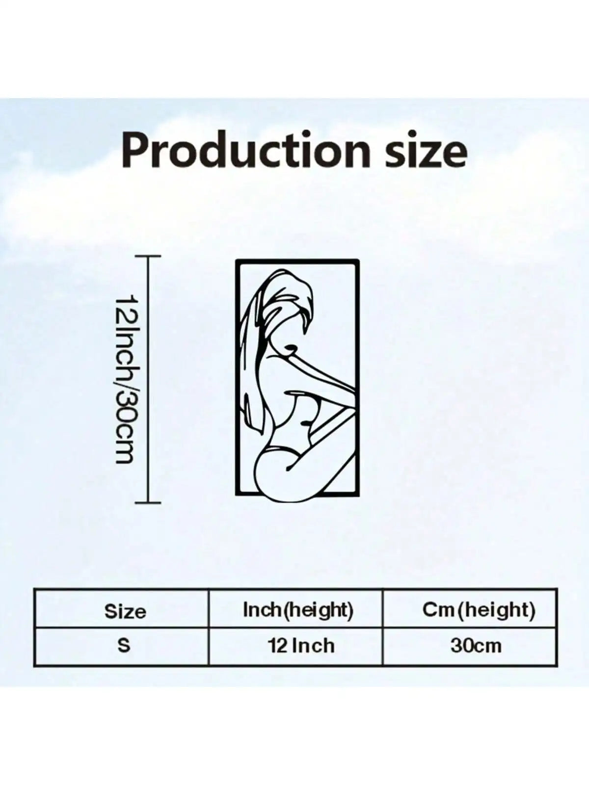 Diagram showing the production size of a metal prayer cross wall art, measuring 12 inches or 30cm in height.