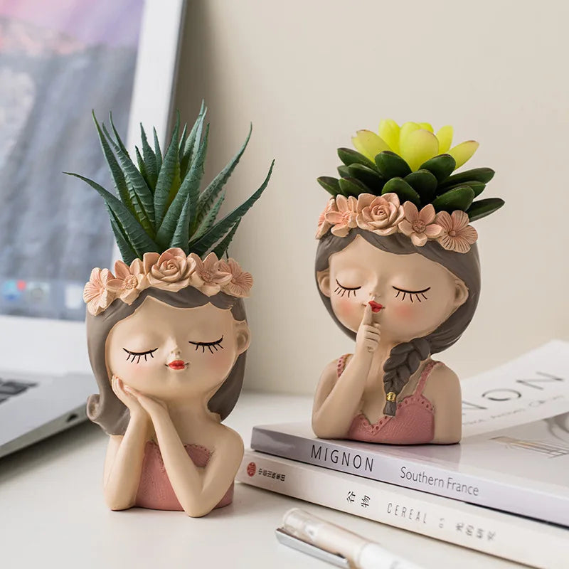 Resin Cartoon Girl Flower Planter