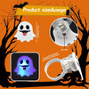 Halloween LED glow rings featuring pumpkin, ghost, and spider designs displayed against a dark background.