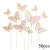 50 paper butterfly cake toppers in shades of pink and yellow