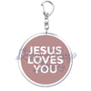 Silber-Acryl-Anhänger mit kreisrundem Charm, graviert mit dem Text Jesus liebt dich