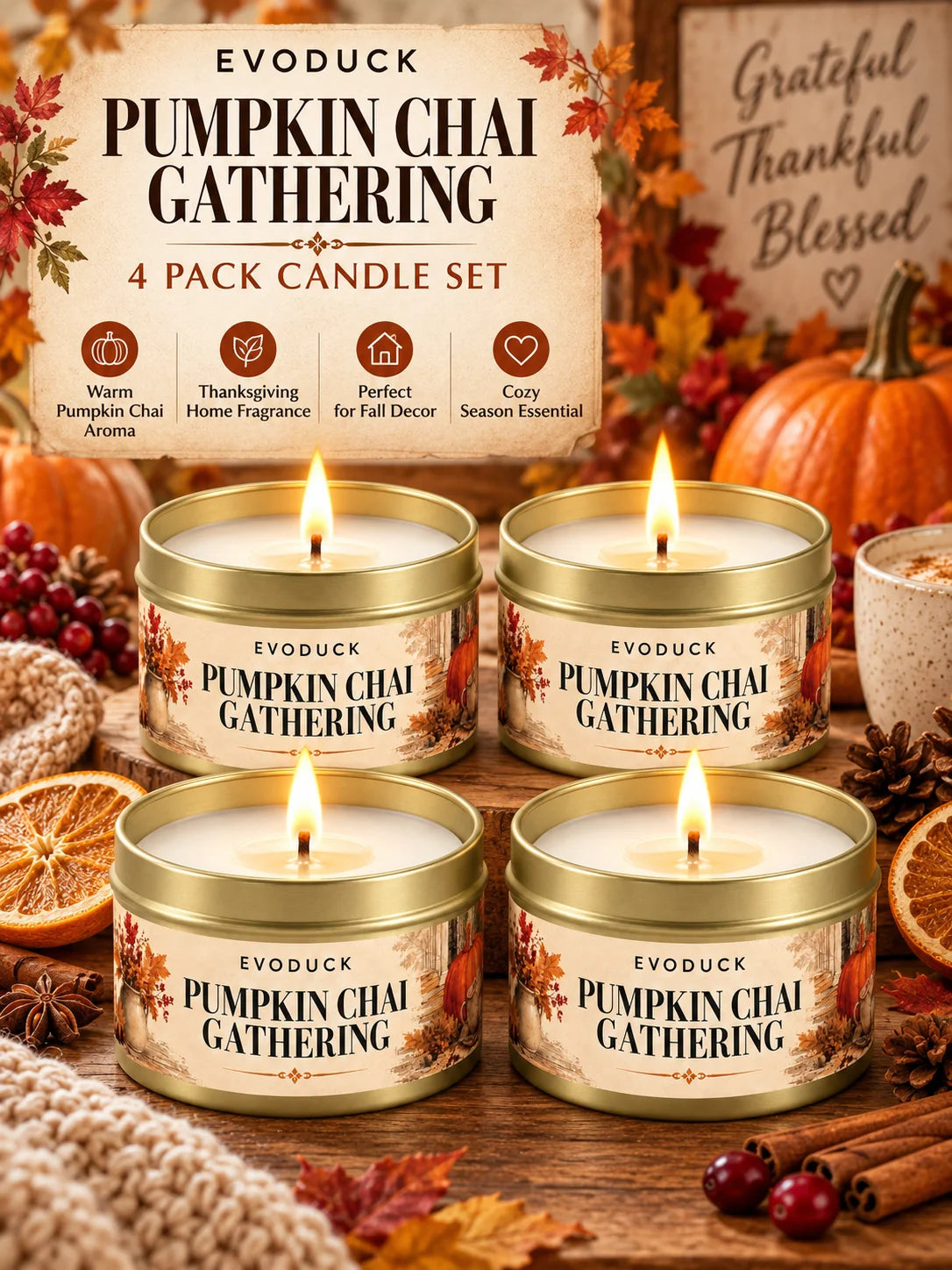 Orange Loaf Scented Candle Set in Gold Tins (4-Pack)