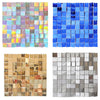 A collection of iridescent and metallic sequin wall panels in various shades of blue, gold, and silver.