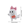 A white ghost shaped foil balloon with a pink bow decoration for Halloween party use