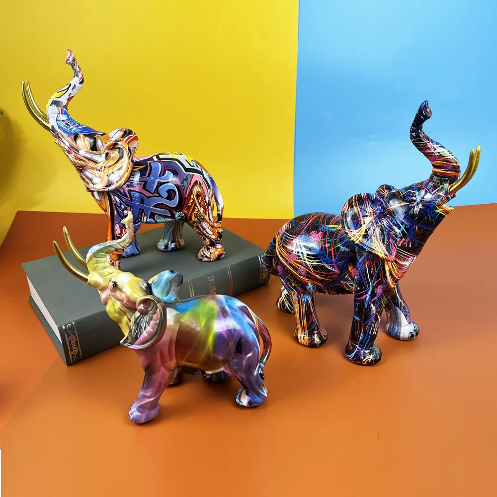 Colorful Elephant Resin Figurine for Home Decor