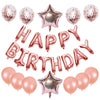 A collection of 25 rose gold foil letter balloons and star shaped balloons for birthday parties