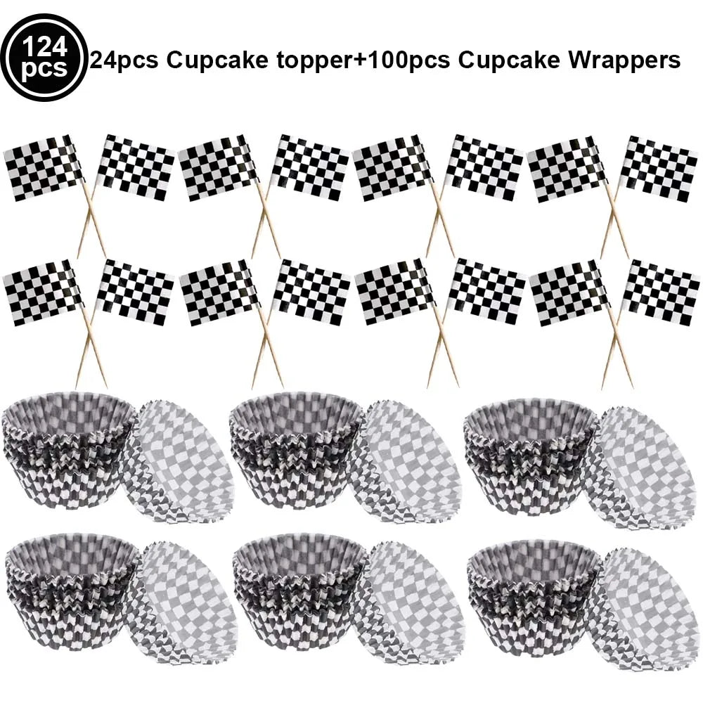 Checkered Racing Flag Toothpicks for Cupcakes & Party Decor