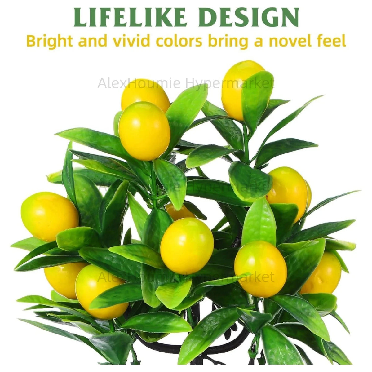 Artificial lemon tree bonsai with bright yellow fruit and green leaves